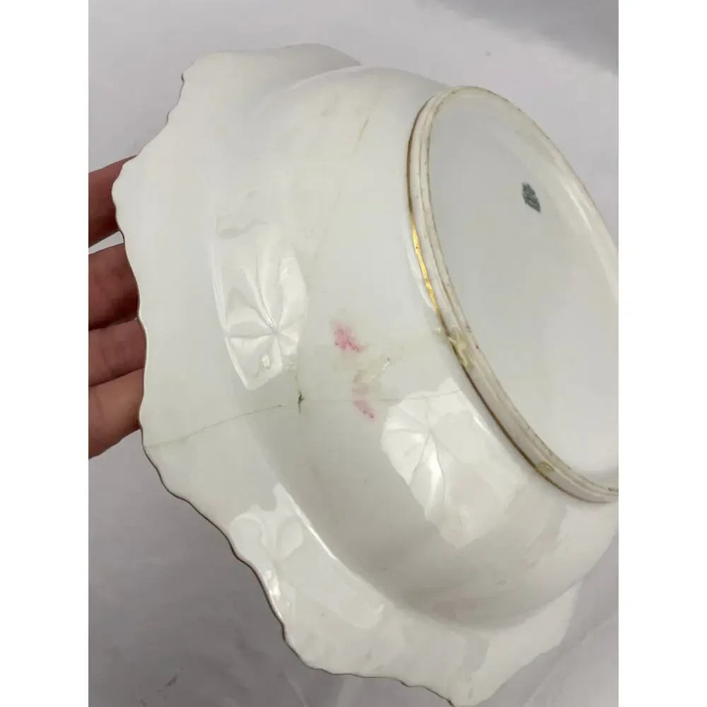 Antique Limoges Bowl France Handpainted Pink Roses Gold Accent Artist Signed VTG - Picture 2 of 15